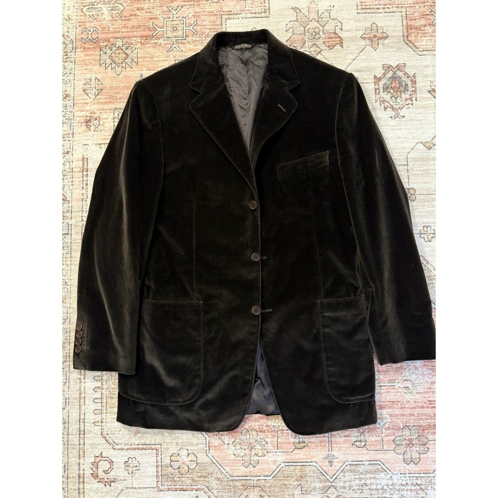 Canali Velvet Blazer Jacket Dark Brown Black Cotton Made Italy Sz US 38R